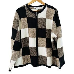 Dressbarn Full Zip Checkered Knit Sweater with Earth Tones Colorway size 18/20